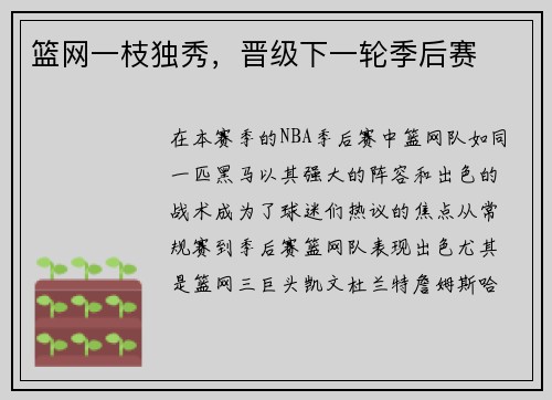 篮网一枝独秀，晋级下一轮季后赛